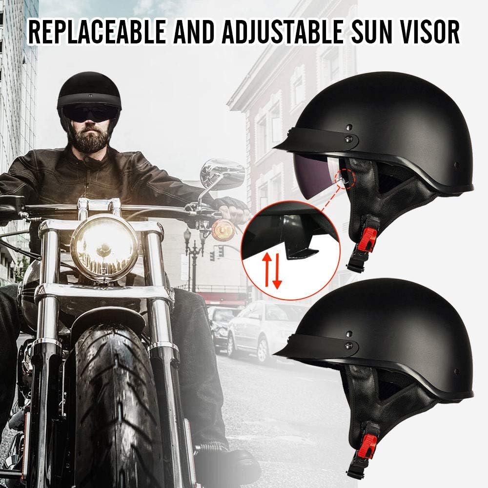 ILM Half Motorcycle Helmet Open Face DOT 205V | Sun Visor, Quick Release Buckle, Cycling Motocross - Image 7