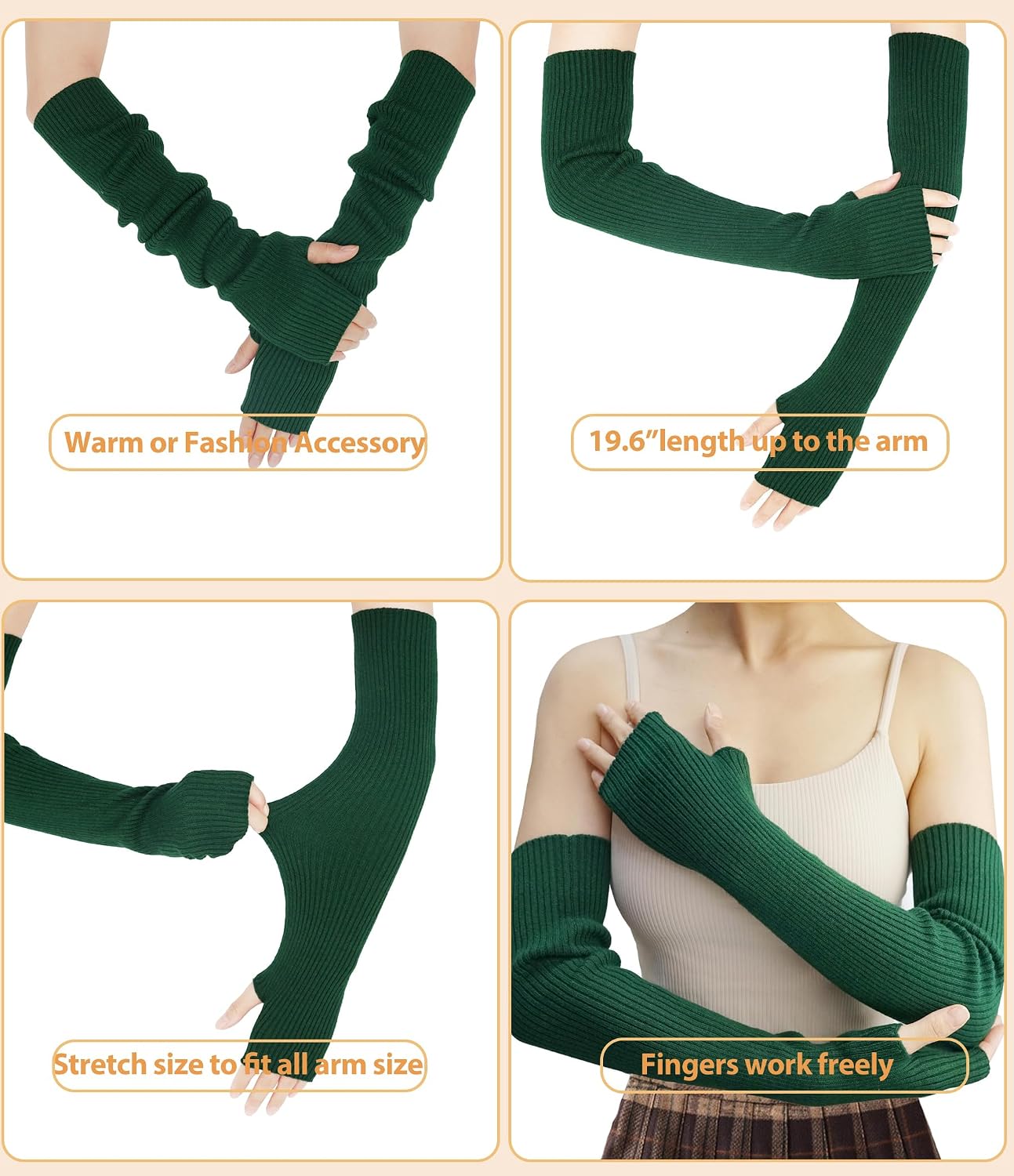 Warm Cashmere Long Arm Gloves for Women Cozy Winter Fingerless Gloves Soft Arm Warmers,Great Holiday Gift - Image 2