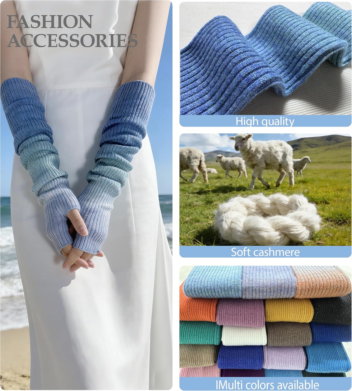 Warm Cashmere Long Arm Gloves for Women Cozy Winter Fingerless Gloves Soft Arm Warmers,Great Holiday Gift - Image 3