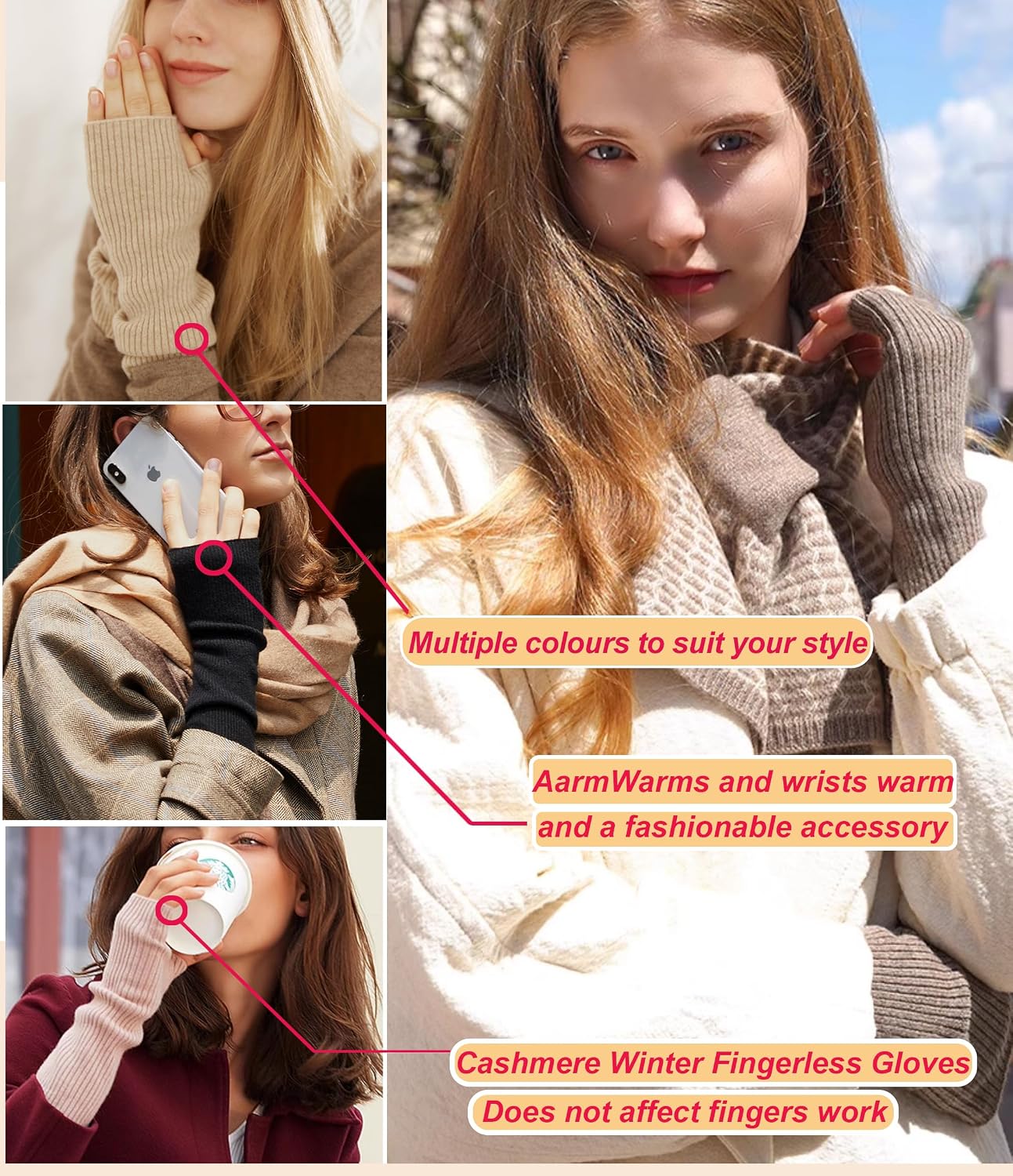 Warm Cashmere Long Arm Gloves for Women Cozy Winter Fingerless Gloves Soft Arm Warmers,Great Holiday Gift - Image 4