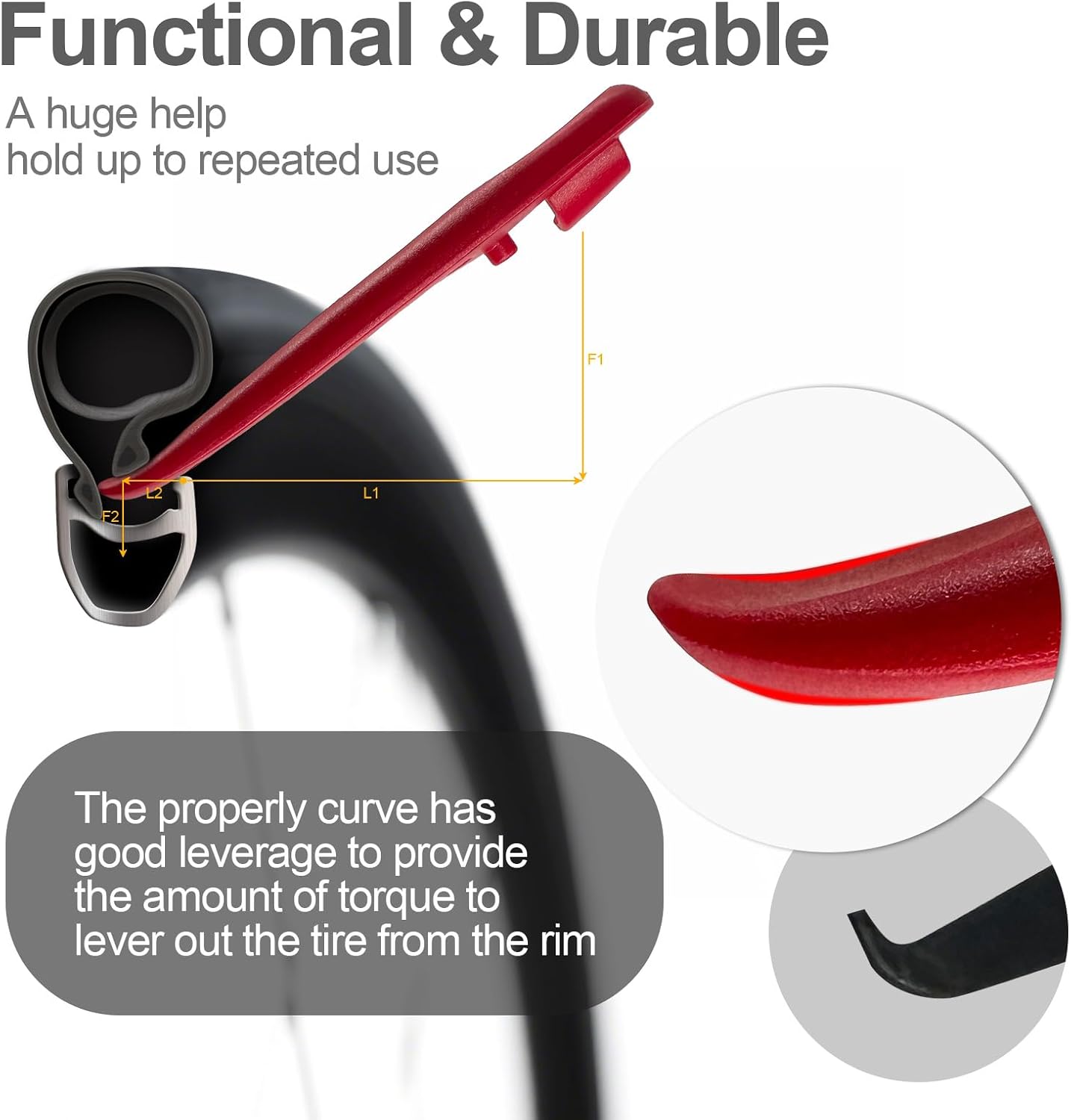 Prutomr Ultra Strong Bicycle Tyre Levers, 2 Sets Compact Bike Tire Repair Kit, Sturdy Plastic Bike Tire Spoons Set, Reliable Cycling Changing Tools, Quick Repair Pry Bar Lever Kits, Red, Black - Image 5